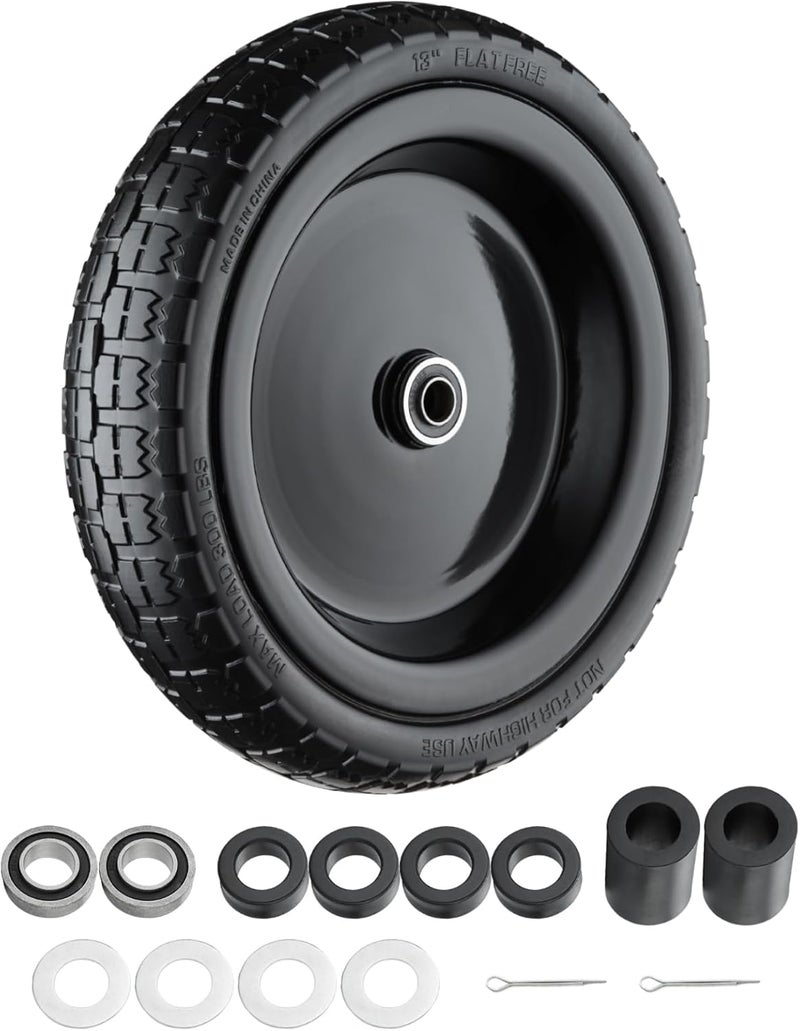 Cubesprings Wheelbarrow Tires 4.00-6 Flat Free 13” Universal Wheel Replacement for Gor Garden Cart with 5/8" or 3/4" Bearings, Solid 4.00-6 Tire and Wheel Replacement for Wheelbarrow Garden Cart - Image 1